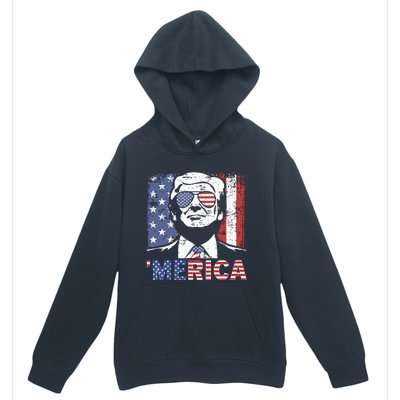 Merica Trump Happy 4th Of July Trump American Flag Urban Pullover Hoodie