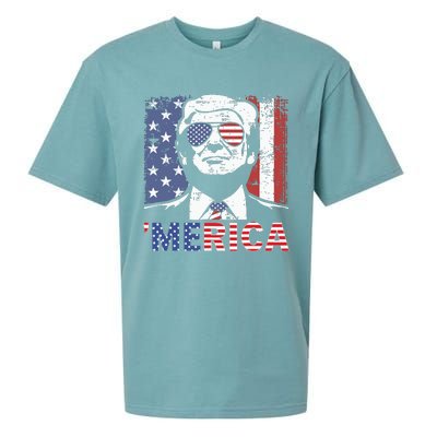 Merica Trump Happy 4th Of July Trump American Flag Sueded Cloud Jersey T-Shirt