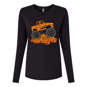 Monster Truck Halloween Jack O Lantern Pumpkin Womens Cotton Relaxed Long Sleeve T-Shirt