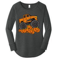 Monster Truck Halloween Jack O Lantern Pumpkin Women's Perfect Tri Tunic Long Sleeve Shirt