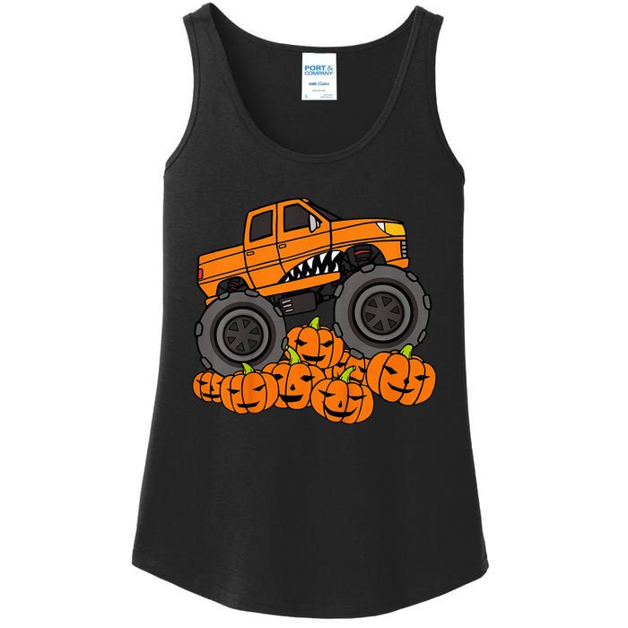 Monster Truck Halloween Jack O Lantern Pumpkin Ladies Essential Tank