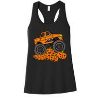 Monster Truck Halloween Jack O Lantern Pumpkin Women's Racerback Tank