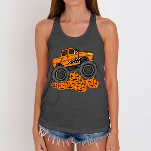 Monster Truck Halloween Jack O Lantern Pumpkin Women's Knotted Racerback Tank