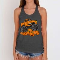 Monster Truck Halloween Jack O Lantern Pumpkin Women's Knotted Racerback Tank