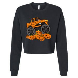 Monster Truck Halloween Jack O Lantern Pumpkin Cropped Pullover Crew