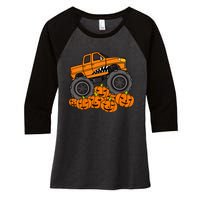 Monster Truck Halloween Jack O Lantern Pumpkin Women's Tri-Blend 3/4-Sleeve Raglan Shirt