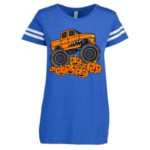 Monster Truck Halloween Jack O Lantern Pumpkin Enza Ladies Jersey Football T-Shirt