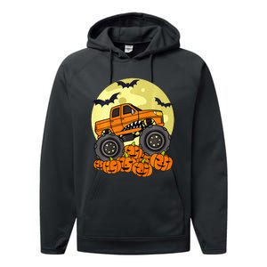 Monster Truck Halloween Moon Jack O Lantern Pumpkin Performance Fleece Hoodie