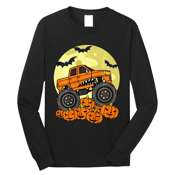 Monster Truck Halloween Moon Jack O Lantern Pumpkin Long Sleeve Shirt