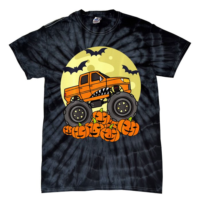 Monster Truck Halloween Moon Jack O Lantern Pumpkin Tie-Dye T-Shirt