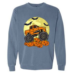 Monster Truck Halloween Moon Jack O Lantern Pumpkin Garment-Dyed Sweatshirt