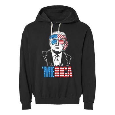 Merica Trump Happy 4th Of July Trump American Flag Garment-Dyed Fleece Hoodie