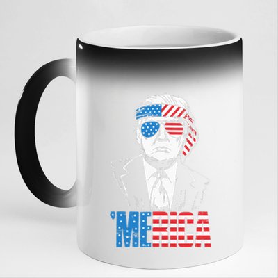 Merica Trump Happy 4th Of July Trump American Flag 11oz Black Color Changing Mug