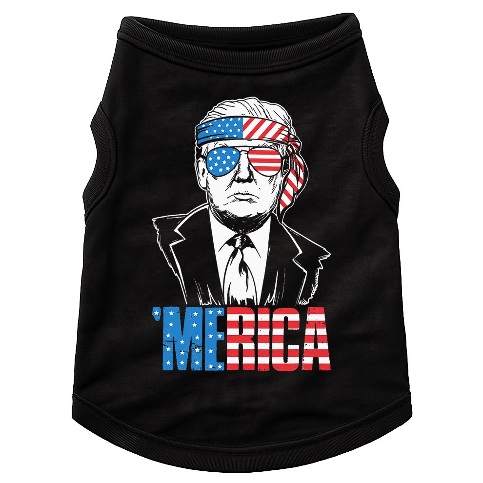 Merica Trump Happy 4th Of July Trump American Flag Doggie Tank