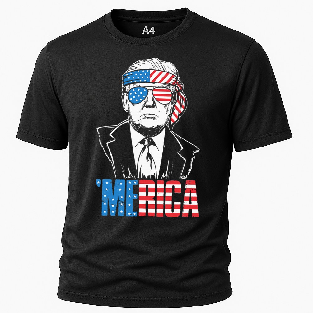 Merica Trump Happy 4th Of July Trump American Flag Cooling Performance Crew T-Shirt