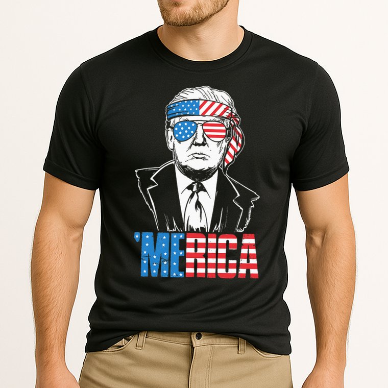 Merica Trump Happy 4th Of July Trump American Flag Cooling Performance Crew T-Shirt