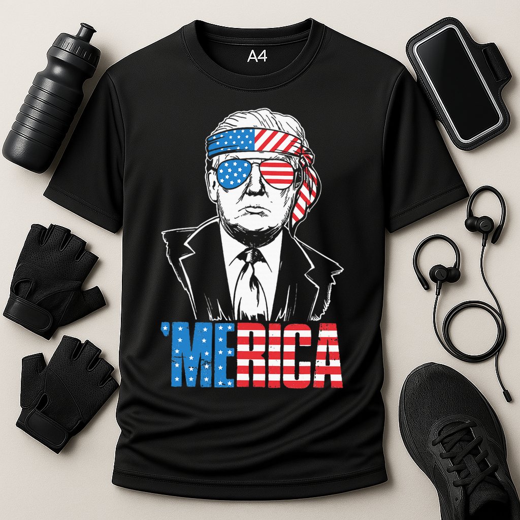 Merica Trump Happy 4th Of July Trump American Flag Cooling Performance Crew T-Shirt