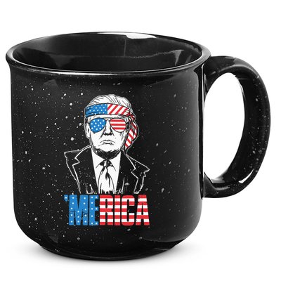 Merica Trump Happy 4th Of July Trump American Flag 15oz Campfire Ceramic Mug