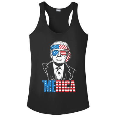 Merica Trump Happy 4th Of July Trump American Flag Ladies PosiCharge Competitor Racerback Tank