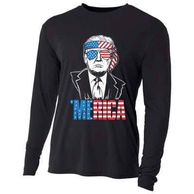 Merica Trump Happy 4th Of July Trump American Flag Cooling Performance Long Sleeve Crew