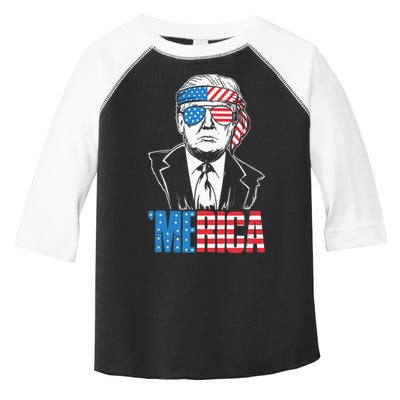 Merica Trump Happy 4th Of July Trump American Flag Toddler Fine Jersey T-Shirt