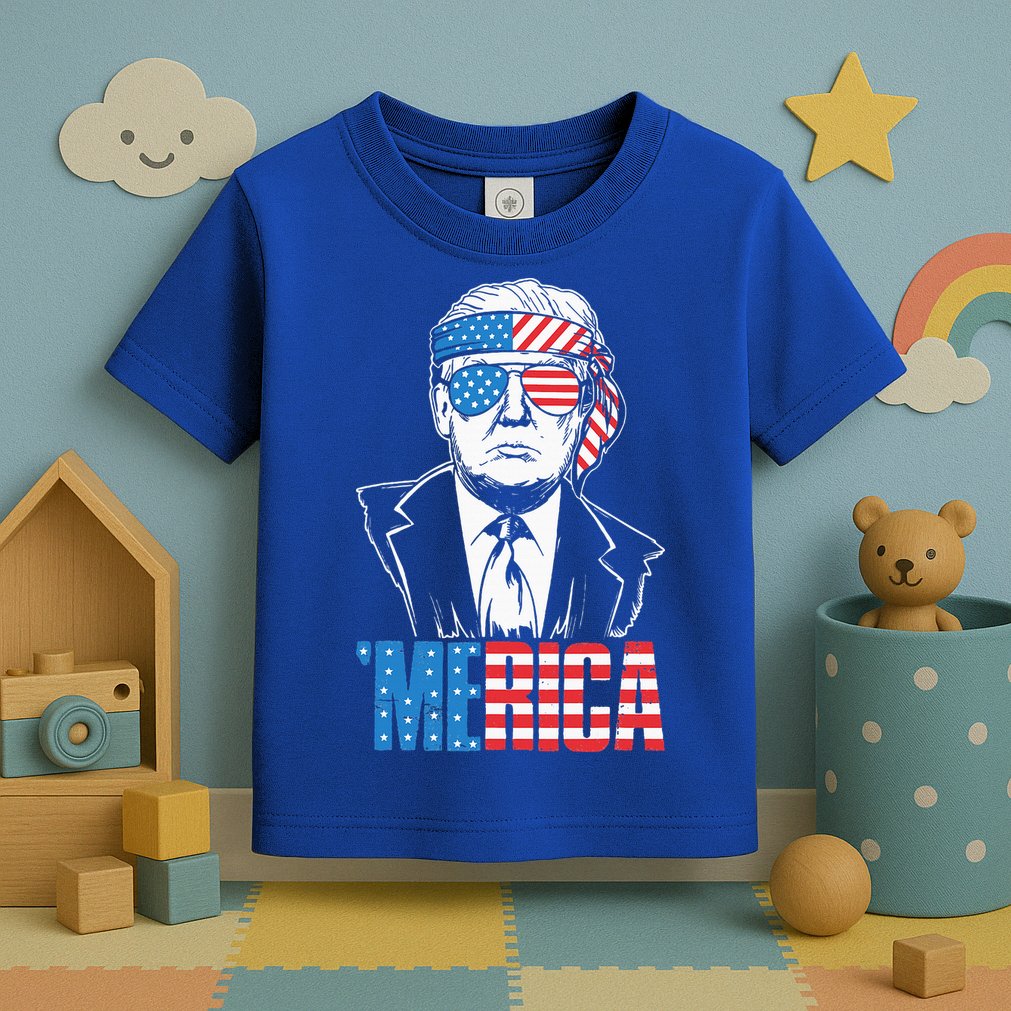 Merica Trump Happy 4th Of July Trump American Flag Toddler T-Shirt