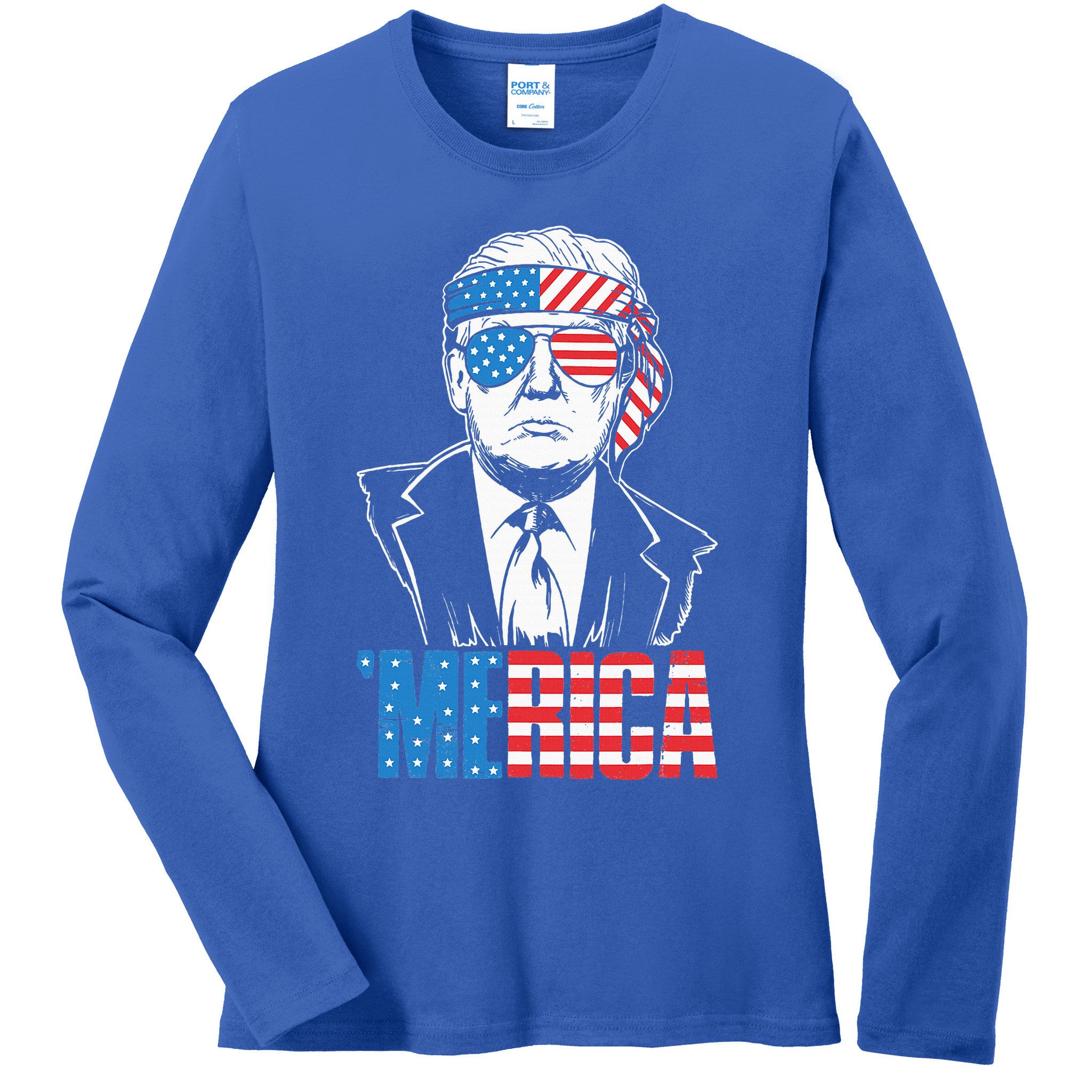 Merica Trump Happy 4th Of July Trump American Flag Ladies Long Sleeve Shirt