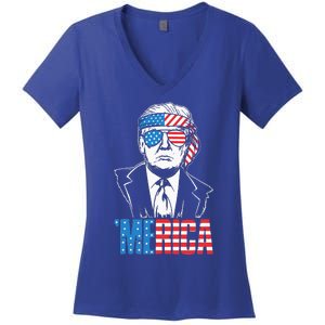 Merica Trump Happy 4th Of July Trump American Flag Women's V-Neck T-Shirt