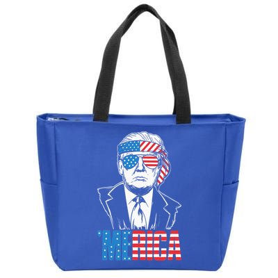 Merica Trump Happy 4th Of July Trump American Flag Zip Tote Bag