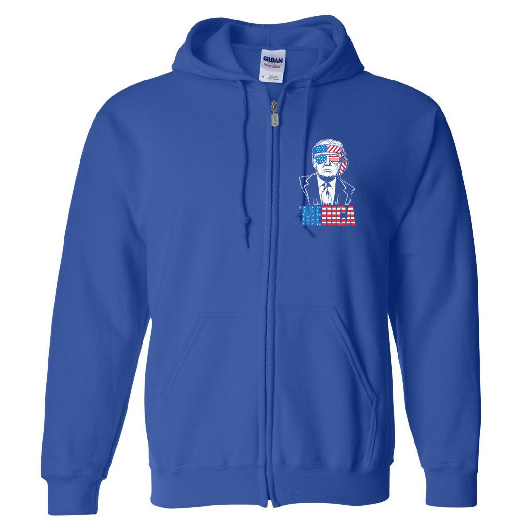Merica Trump Happy 4th Of July Trump American Flag Full Zip Hoodie