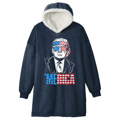 Merica Trump Happy 4th Of July Trump American Flag Hooded Wearable Blanket