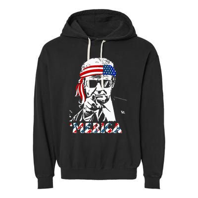 Merica Trump Happy 4th Of July Trump American Flag Garment-Dyed Fleece Hoodie