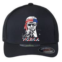 Merica Trump Happy 4th Of July Trump American Flag Flexfit Unipanel Trucker Cap