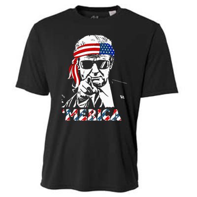 Merica Trump Happy 4th Of July Trump American Flag Cooling Performance Crew T-Shirt