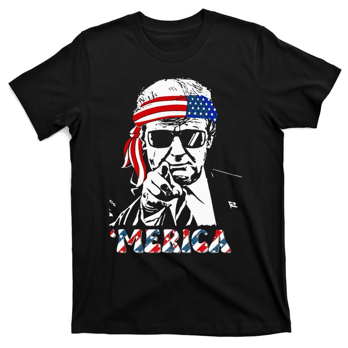 Merica Trump Happy 4th Of July Trump American Flag T-Shirt