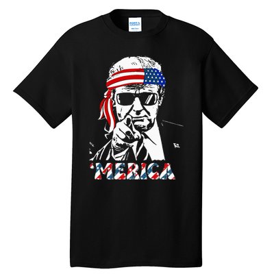 Merica Trump Happy 4th Of July Trump American Flag Tall T-Shirt