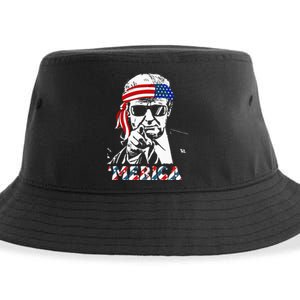 Merica Trump Happy 4th Of July Trump American Flag Sustainable Bucket Hat