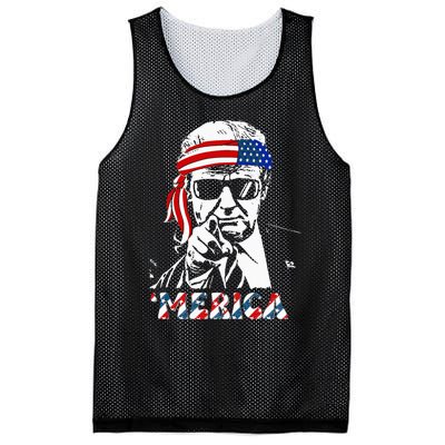 Merica Trump Happy 4th Of July Trump American Flag Mesh Reversible Basketball Jersey Tank