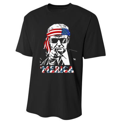 Merica Trump Happy 4th Of July Trump American Flag Performance Sprint T-Shirt