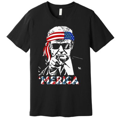 Merica Trump Happy 4th Of July Trump American Flag Premium T-Shirt