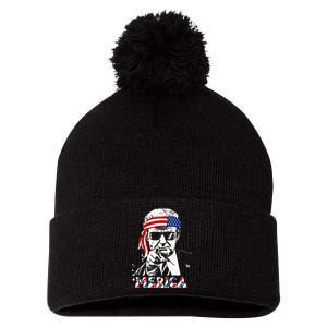 Merica Trump Happy 4th Of July Trump American Flag Pom Pom 12in Knit Beanie