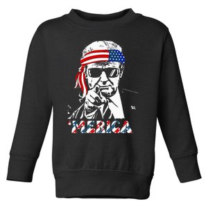 Merica Trump Happy 4th Of July Trump American Flag Toddler Sweatshirt