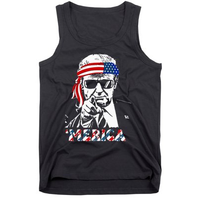 Merica Trump Happy 4th Of July Trump American Flag Tank Top