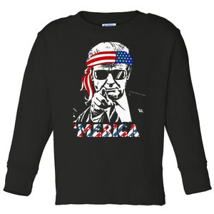 Merica Trump Happy 4th Of July Trump American Flag Toddler Long Sleeve Shirt