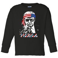 Merica Trump Happy 4th Of July Trump American Flag Toddler Long Sleeve Shirt