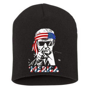 Merica Trump Happy 4th Of July Trump American Flag Short Acrylic Beanie