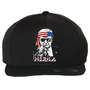 Merica Trump Happy 4th Of July Trump American Flag Wool Snapback Cap