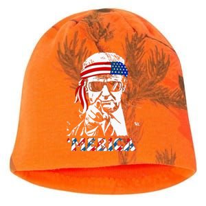 Merica Trump Happy 4th Of July Trump American Flag Kati - Camo Knit Beanie