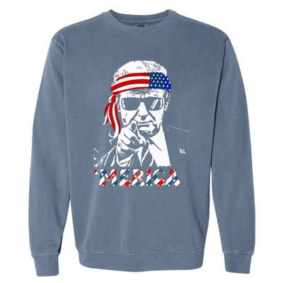 Merica Trump Happy 4th Of July Trump American Flag Garment-Dyed Sweatshirt