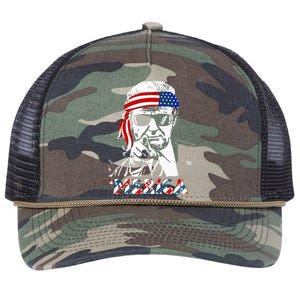 Merica Trump Happy 4th Of July Trump American Flag Retro Rope Trucker Hat Cap